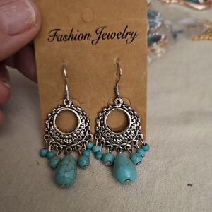 New Turquoise Silver Dangle Earrings